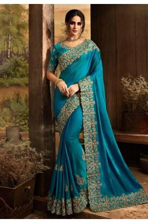 Blue silk festival wear saree  5405